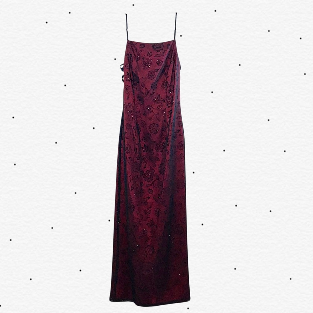 Vintage Morgan and Co Y2K Gothic Burgundy Floral Slip Maxi Dress